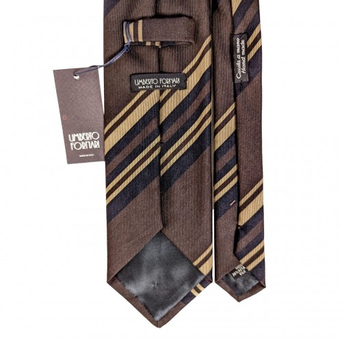 Umberto Fornari Vintage Archive Wool Handmade Striped Tie - Blue Brown Taupe - Made in Italy