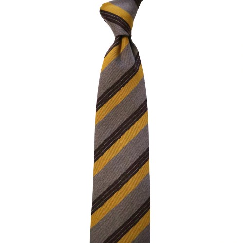 Umberto Fornari Unlined Wool Cotton Handmade Striped Tie - Tan Mustard Yellow Brown - Made in Italy