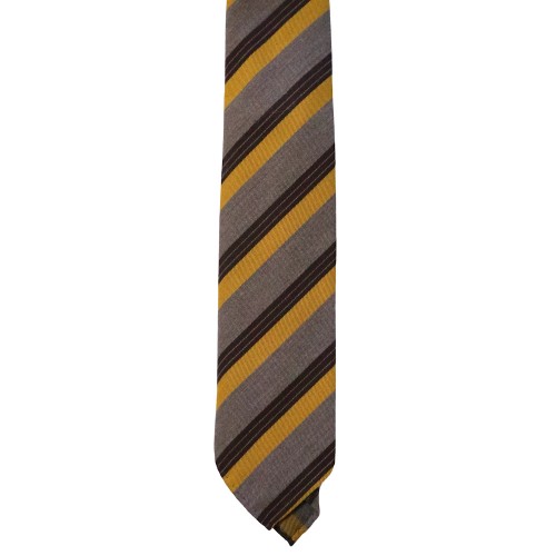 Umberto Fornari Unlined Wool Cotton Handmade Striped Tie - Tan Mustard Yellow Brown - Made in Italy