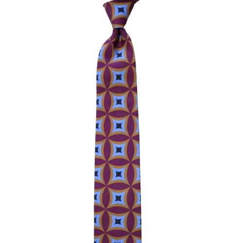 Umberto Fornari Vintage Archive Cotton Silk Handmade Geometric Tie - Sky Blue Fuchsia Tan - Made in Italy