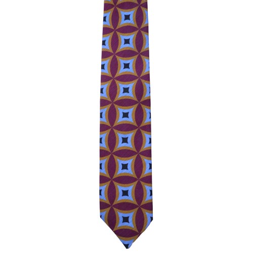 Umberto Fornari Vintage Archive Cotton Silk Handmade Geometric Tie - Sky Blue Fuchsia Tan - Made in Italy