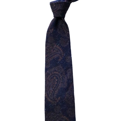 Umberto Fornari Silk Handmade Paisley Tie - Navy Blue Brown Multicolor Donegal Flecks - Made in Italy