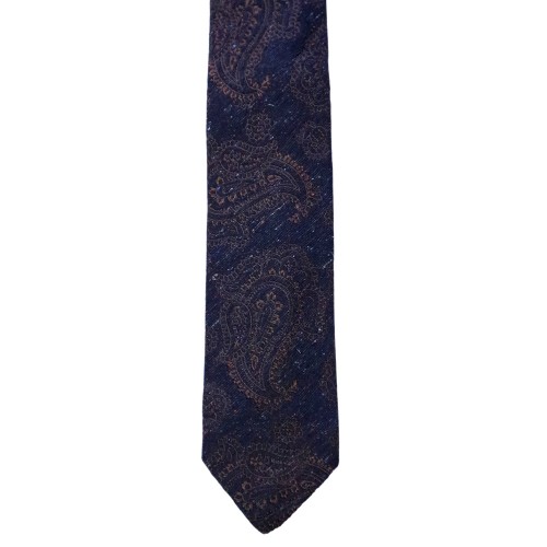 Umberto Fornari Silk Handmade Paisley Tie - Navy Blue Brown Multicolor Donegal Flecks - Made in Italy