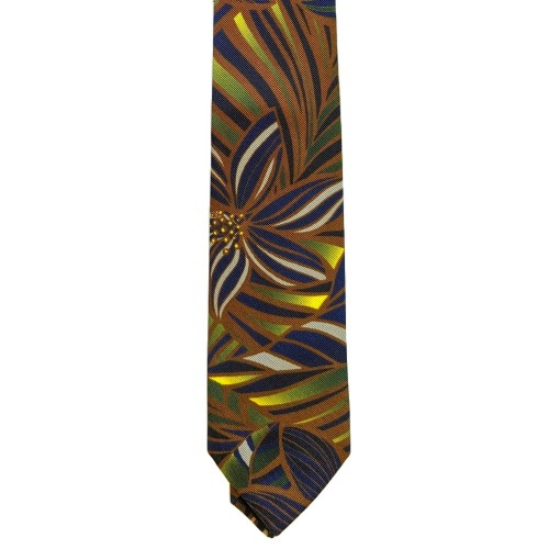 Umberto Fornari Silk Handmade Paisley Tie - Navy Blue Brown Green Yellow - Made in Italy