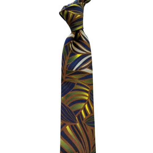 Umberto Fornari Silk Handmade Paisley Tie - Navy Blue Brown Green Yellow - Made in Italy