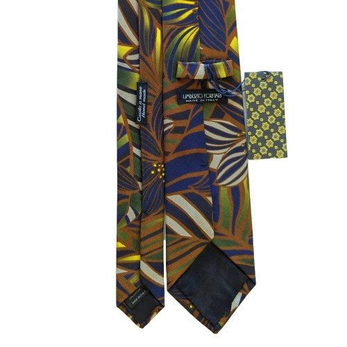 Umberto Fornari Silk Handmade Paisley Tie - Navy Blue Brown Green Yellow - Made in Italy