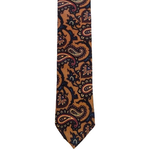 Umberto Fornari Wool Handmade Paisley Tie - Tan Burgundy Blue - Made in Italy