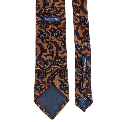 Umberto Fornari Wool Handmade Paisley Tie - Tan Burgundy Blue - Made in Italy