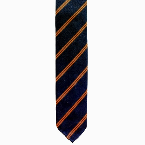 Umberto Fornari Unlined Wool Cotton Handmade Striped Tie - Navy Blue Orange - Made in Italy
