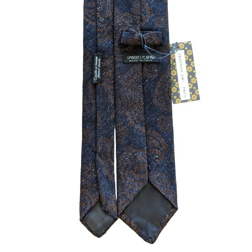 Umberto Fornari Silk Handmade Paisley Tie - Navy Blue Brown Multicolor Donegal Flecks - Made in Italy