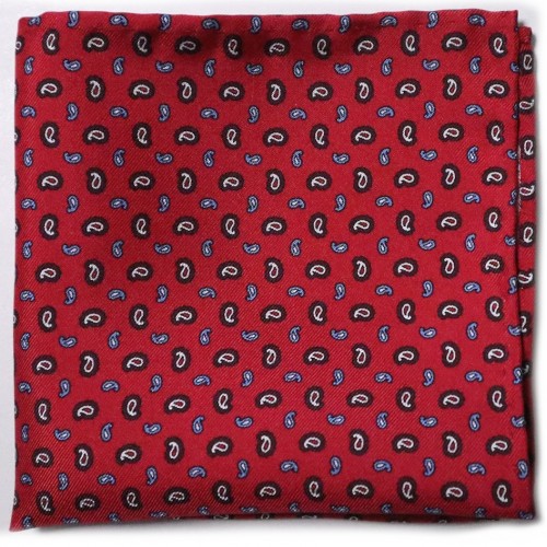 Made In Italy Red Brown Sky Blue Silk Pocket Square