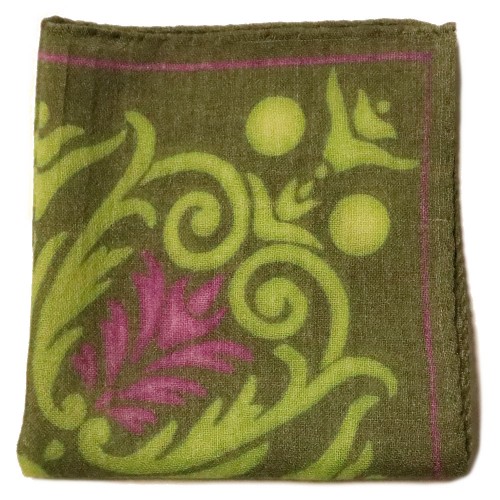 Made In Italy Olive Green Fluorescent Purple Wool Pocket Square