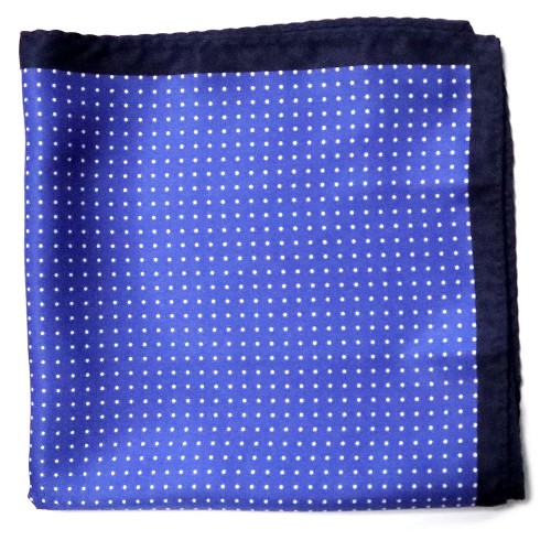 Made In Italy Midnight Blue Sky White Four Pattern Silver Pocket Square